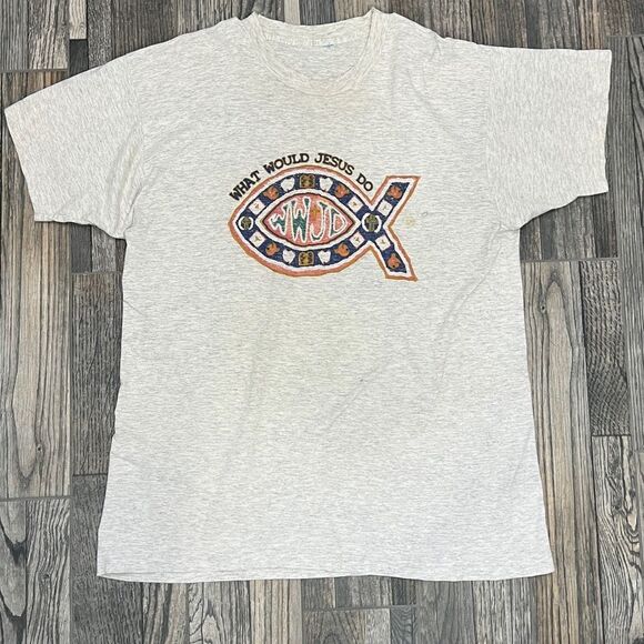 ✝️ Vintage WWJD What Would Jesus Do “Fish” T-Shirt 90’s Single Stitch Men Sz XL - Picture 2 of 16